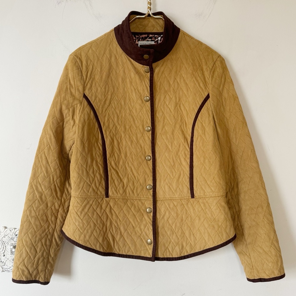 Tasha Polizzi Camel Quilted Faux Suede Barn Jacket Leopard Lining L